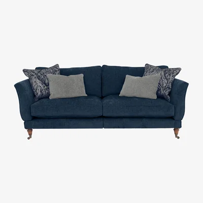 Furniture Village Boutique Chatterley 4 Seater Split Frame Sofa with Knole Arms - Bolero Midnight with Walnut Castor