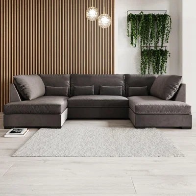 Furniture123 4 Seater U Shaped Sofa in Mink Velvet - Madison