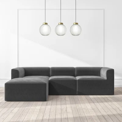 Furniture123 Large 4 Seater Modular Sofa in Grey Velvet with Left Facing Chaise - Hendrix