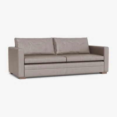 Heal's Heal's Palermo 4 Seater Sofa Leather Grain Light Grey 060 Brass and Walnut Feet - Heal's UK Furniture