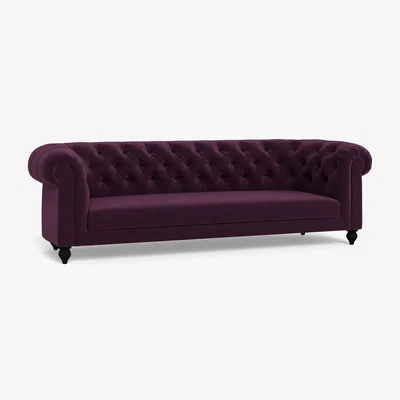 Heal's Heal's Fitzrovia 4 Seater Sofa Velvet Grape Chestnut Stain Feet - Heal's UK Furniture