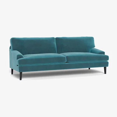 Heal's Heal's Stanton 4 Seater Sofa Smart Luxe Velvet Airforce Blue Walnut Stained Feet