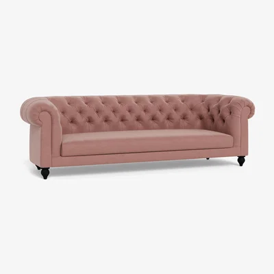Heal's Heal's Fitzrovia 4 Seater Sofa Smart Luxe Velvet Dusky Pink Stained Oak Feet