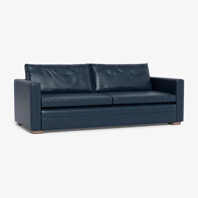 Heal's Heal's Palermo 4 Seater Sofa Leather Stonewash Navy Blue 279 Black Feet - Heal's UK Furniture