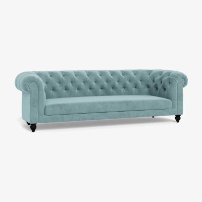 Heal's Heal's Fitzrovia 4 Seater Sofa Smart Luxe Velvet Mineral Blue Stained Feet