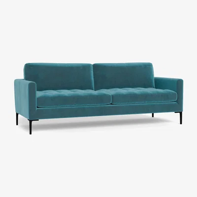 Heal's Heal's Eton 4 Seater Sofa Smart Luxe Velvet Airforce Blue Black Feet