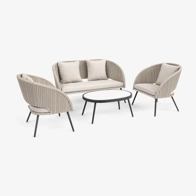 John Lewis John Lewis & Partners Corsica 4-Seater Garden Table & Chairs Lounging Set, Cream
