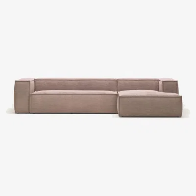 Kave Home Blok 4 seater sofa with right side chaise longue in pink corduroy, 330 cm FR