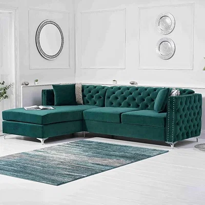 Oak&More Mistral Left Facing Green Velvet 4 Seater Corner Chaise Sofa