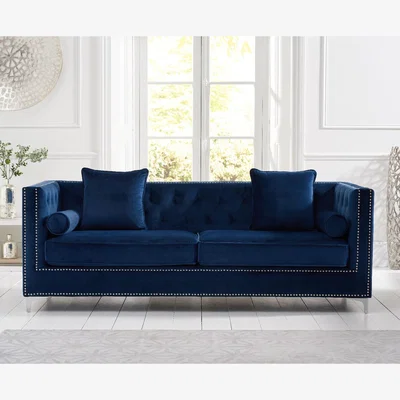 Oak&More Amelie Blue Velvet 4 Seater Sofa