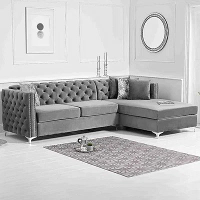 Oak&More Mistral Right Facing Grey Velvet 4 Seater Corner Chaise Sofa