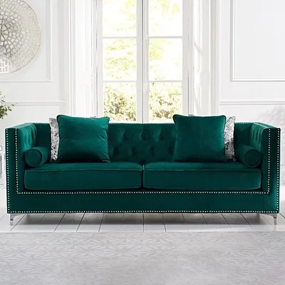 Oak&More New York Green Velvet 4 Seater Sofa