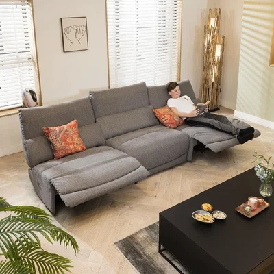 Quatropi Modern 4 Seater Small Modular Electric Recliner Sofa Grey Fabric S32R