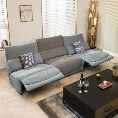 Quatropi Modern 4 Seater Modular Electric Recliner Sofa Grey Blue Fabric S32R