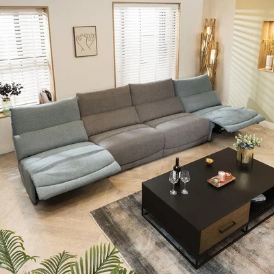 Quatropi Modern 5 Seater Modular Recliner Sofa Couch Set Grey Blue Fabric S42R