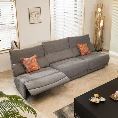 Quatropi Modern 4 Seater Small Modular Recliner Sofa Couch Set Grey Fabric S3R