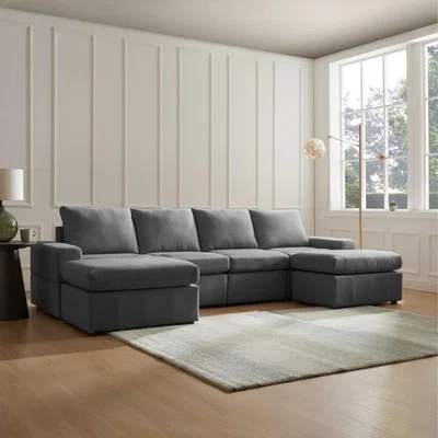 The Range Brooke 4 Seater Sofa with Corner Footstools - Dark Grey