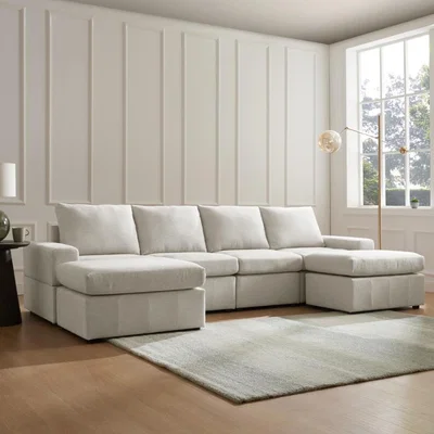 The Range Brooke 4 Seater Sofa with Corner Footstools - Light Grey