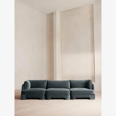 Soho Home Odell Modular Sofa, Four Seater, Velvet, Grey Blue