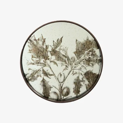 Barker and Stonehouse Antiqued Round Decorative Foliage Mirror, Black Glass | Barker & Stonehouse