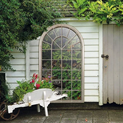 Dunelm Venice Distressed Sand Outdoor Window Mirror Brown and Clear