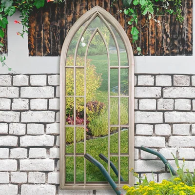 Dunelm Willow Distressed Sand Outdoor Window Mirror Natural
