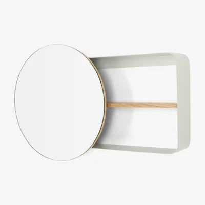 Made.com Joris Metal & Wood Round Mirror with Shelving Unit, Off White