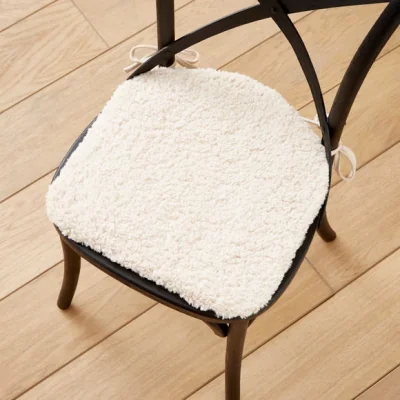 Dunelm Faux Borg Seat Pad with Ties Natural