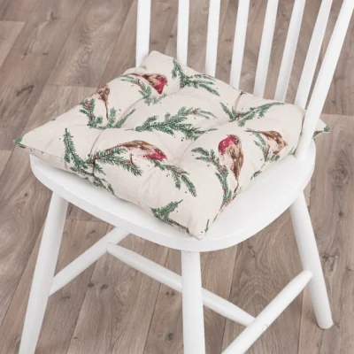 Dunelm Winter Robin Seat Pad Natural