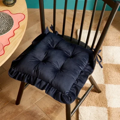 Dunelm Frilled Edge Navy Seat Pad Navy