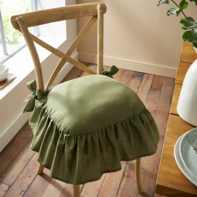Dunelm Churchgate Frill D Shape Seat Pad Green