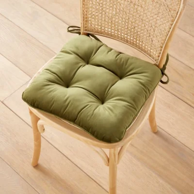 Dunelm Velour Seat Pad Olive Green