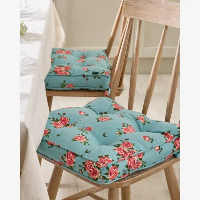 Dibor Set of 2 Blue Rose Indoor Seat Cushions