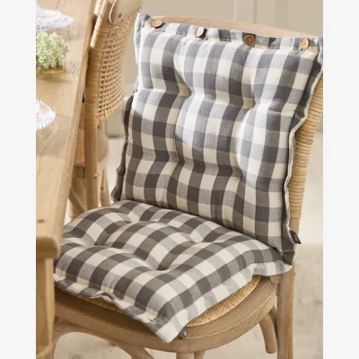 Dibor Set of 2 Grey Gingham Indoor Seat Pads