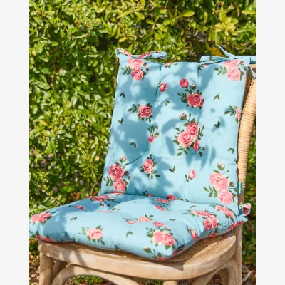 Dibor Set of 2 Blue Rose Garden Seat Pads