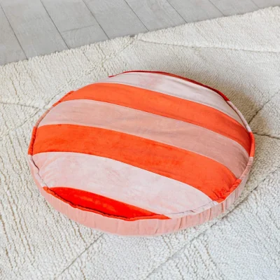 Graham & Green Coral and Blush Striped Velvet Seat Pad