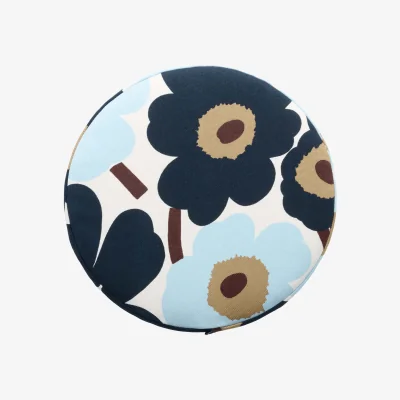 Nordic Nest Marimekko Pieni Unikko round seat cushion White-blueberry-cold blue-dark brown