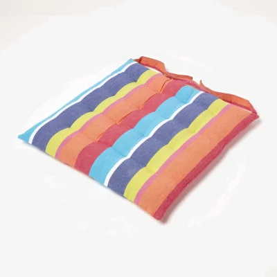 The Range Multi Colour Stripe Cotton Seat Pad with Button Straps - Mulit Colour / 5cm