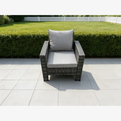 The Range High Back Rattan Single Arm Chair Patio Thick Cushion - Dark Grey Mixed