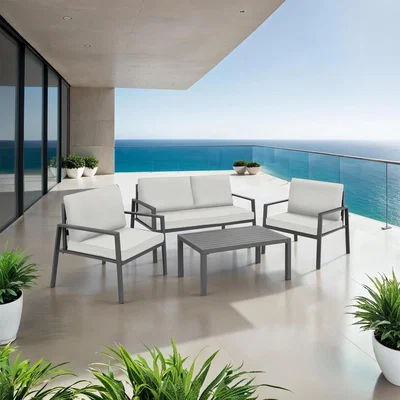 The Range Garden Furniture Set Gothenburg - For 4 People, Thick Seat Cushions - Light Grey