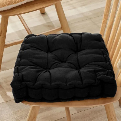 The Range Square Seat Pad Cotton Linen with Carry Handle - Black