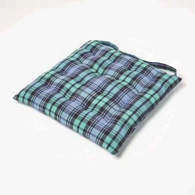 The Range Tartan Cotton Seat Pad with Button Straps - Black Watch / 5cm