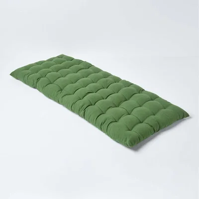 The Range Homescapes Garden Bench Cushion Luxury Cotton Indoor Outdoor Bench Pad - Dark Olive / 108cm
