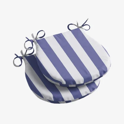 The Range Wide Striped Outdoor D Shaped Seat Pad Blue - Blue/White / 2