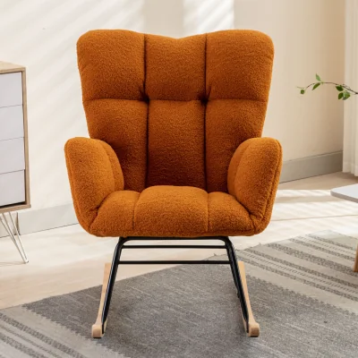 The Range Mid Century Modern Teddy Fabric Tufted Upholstered Rocking Chair Padded Seat For - Orange