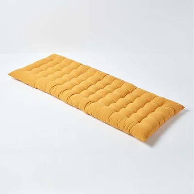 The Range Homescapes Garden Bench Cushion Luxury Cotton Indoor Outdoor Bench Pad - Mustard Yellow / 108cm