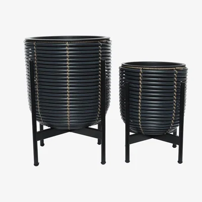 Amara AMARA Outdoors - Outdoor Polyrattan Standing Planter - Set of 2 - Black