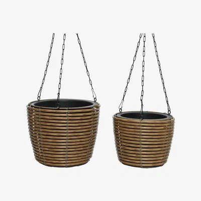 Amara AMARA Outdoors - Outdoor Polyrattan Hanging Planter - Set of 2 - Brown