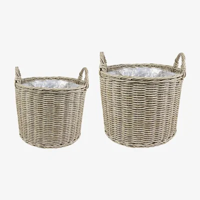 Amara IvyLine - Polyrattan Outdoor Lined Planter - Set Of 2 - Natural