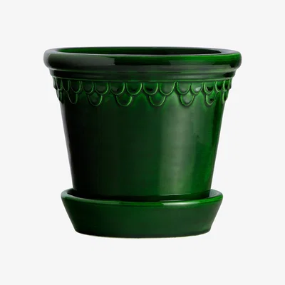Amara Bergs Potter - Copenhagen Glazed Plant Pot and Saucer - Emerald - 16cm